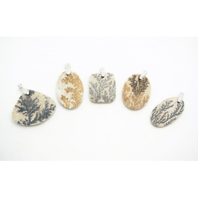 Pendentif Feuilles Fossile (Dendrite de Manganèse)