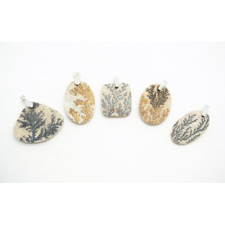Pendentif Feuilles Fossile (Dendrite de Manganèse)