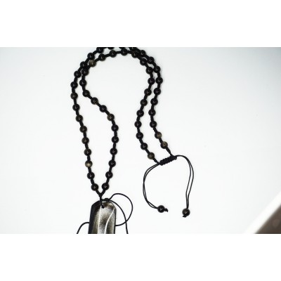 Collier obsidienne dorée ajustable avec attache pour pendentifs