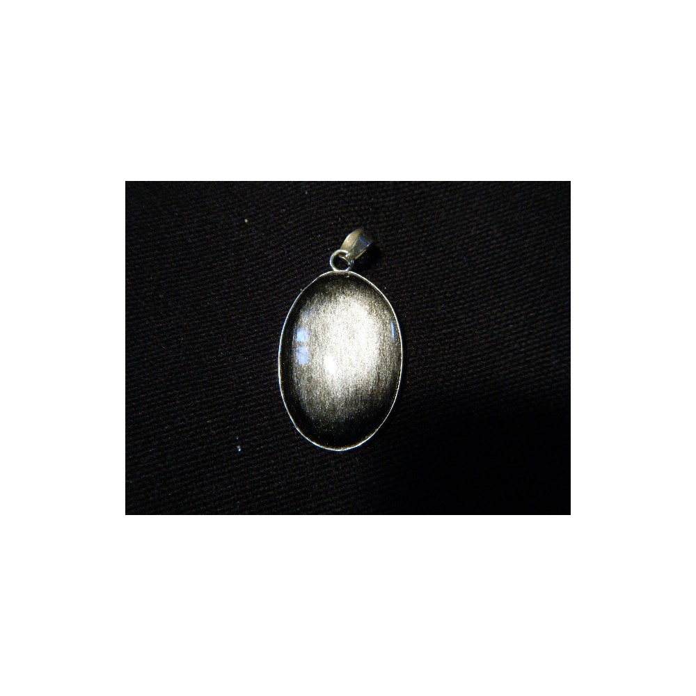 Pendentif cabochon obsidienne argentée