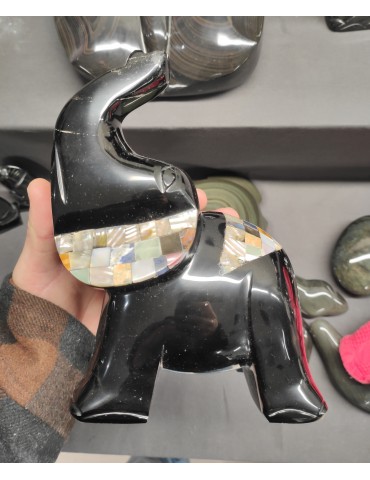 XXL Elephant obsidienne nacre